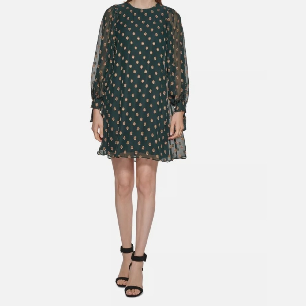 CALVIN KLEIN Womens Green Lined Back Tie Cufs Long Sleeve